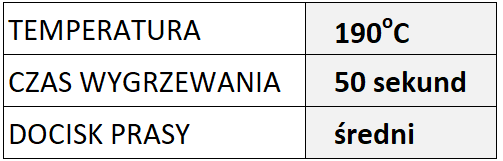 tabela wgrzewania poszewki, ściereczki