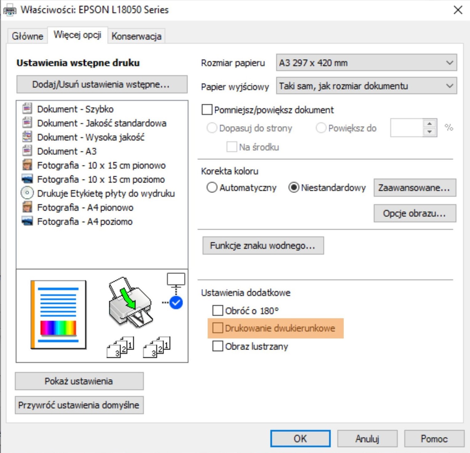Epson 18050 - ustawienia drukowania - profil kolorystyczny_3